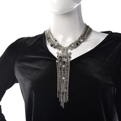 Chanel Beaded Multi Strand CC Necklace Silver Blue 2 of 5