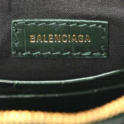 Balenciaga Extra Supple Calfskin Crocodile Embossed Mini Le Cagole Purse With Chain Forest Green 6 of 9