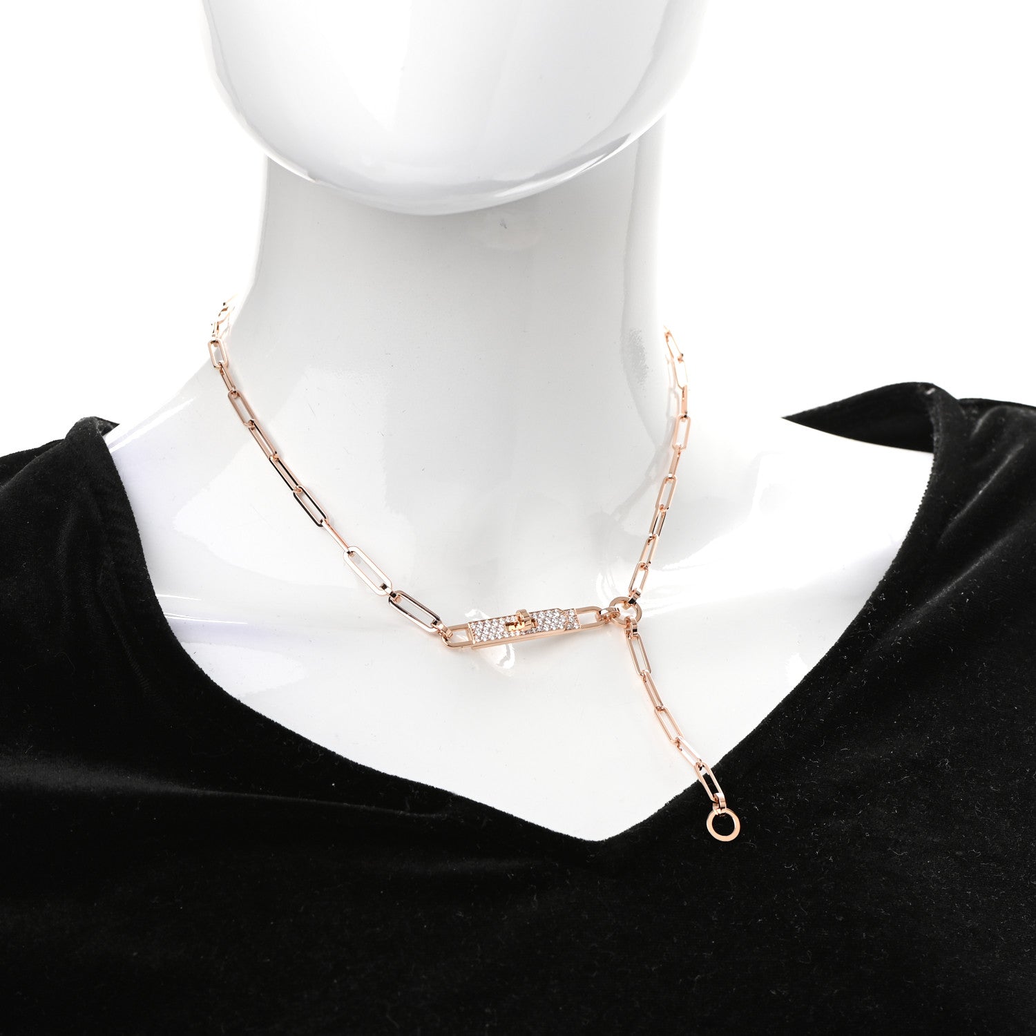 Hermes 18K Rose Gold Diamond Pave PM Kelly Chaine Lariat Necklace ST 2 of 4