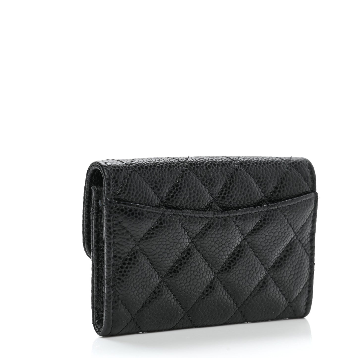 Caviar Quilted Flap Card Holder Wallet Black