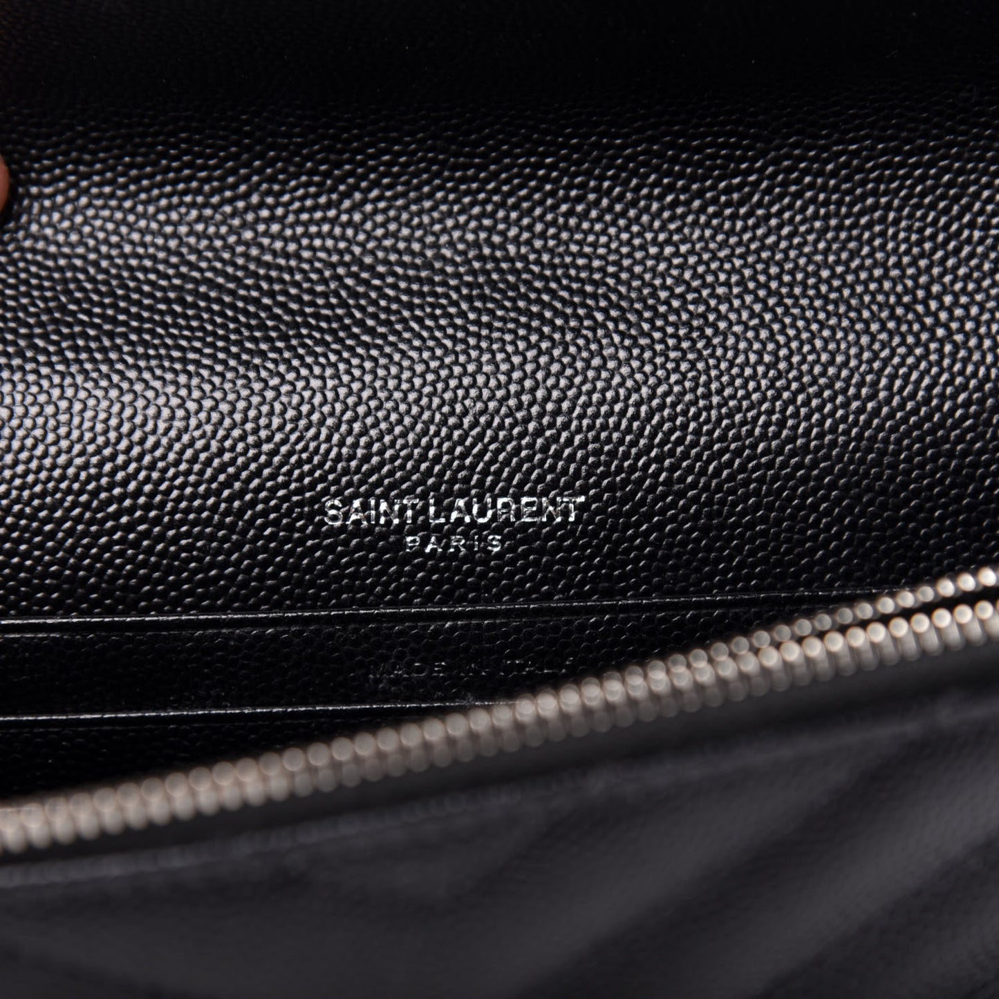 Grain De Poudre Matelasse Chevron Monogram Envelope Chain Wallet Black