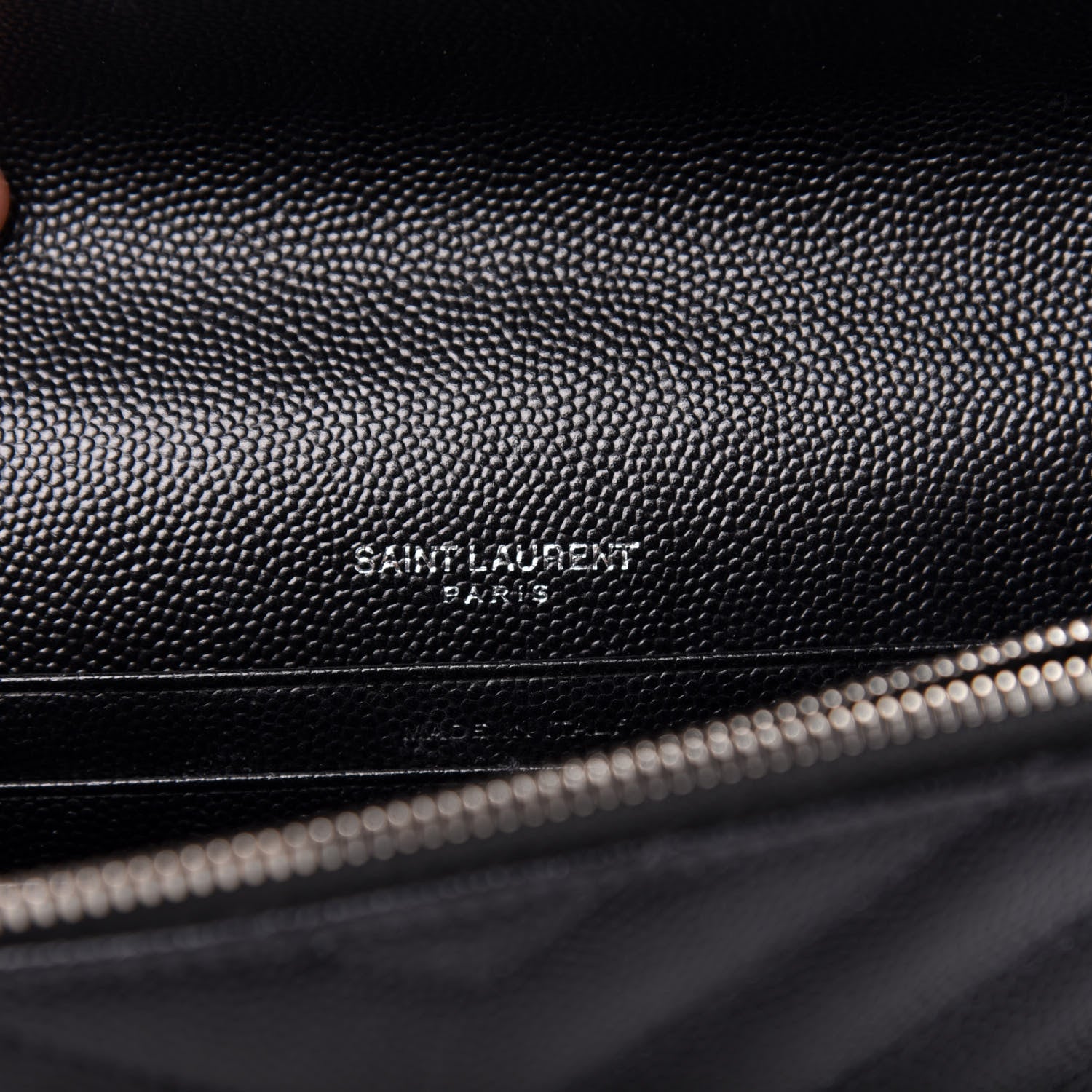 Saint Laurent Grain De Poudre Matelasse Chevron Monogram Envelope Chain Wallet Black 6 of 10