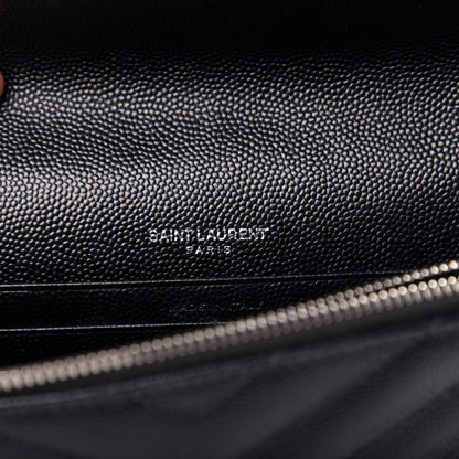 Saint Laurent Grain De Poudre Matelasse Chevron Monogram Envelope Chain Wallet Black 6 of 10