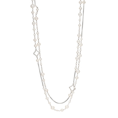 David Yurman Sterling Silver Pearl 7.5mm Quatrefoil Long Chain Necklace 1 of 3
