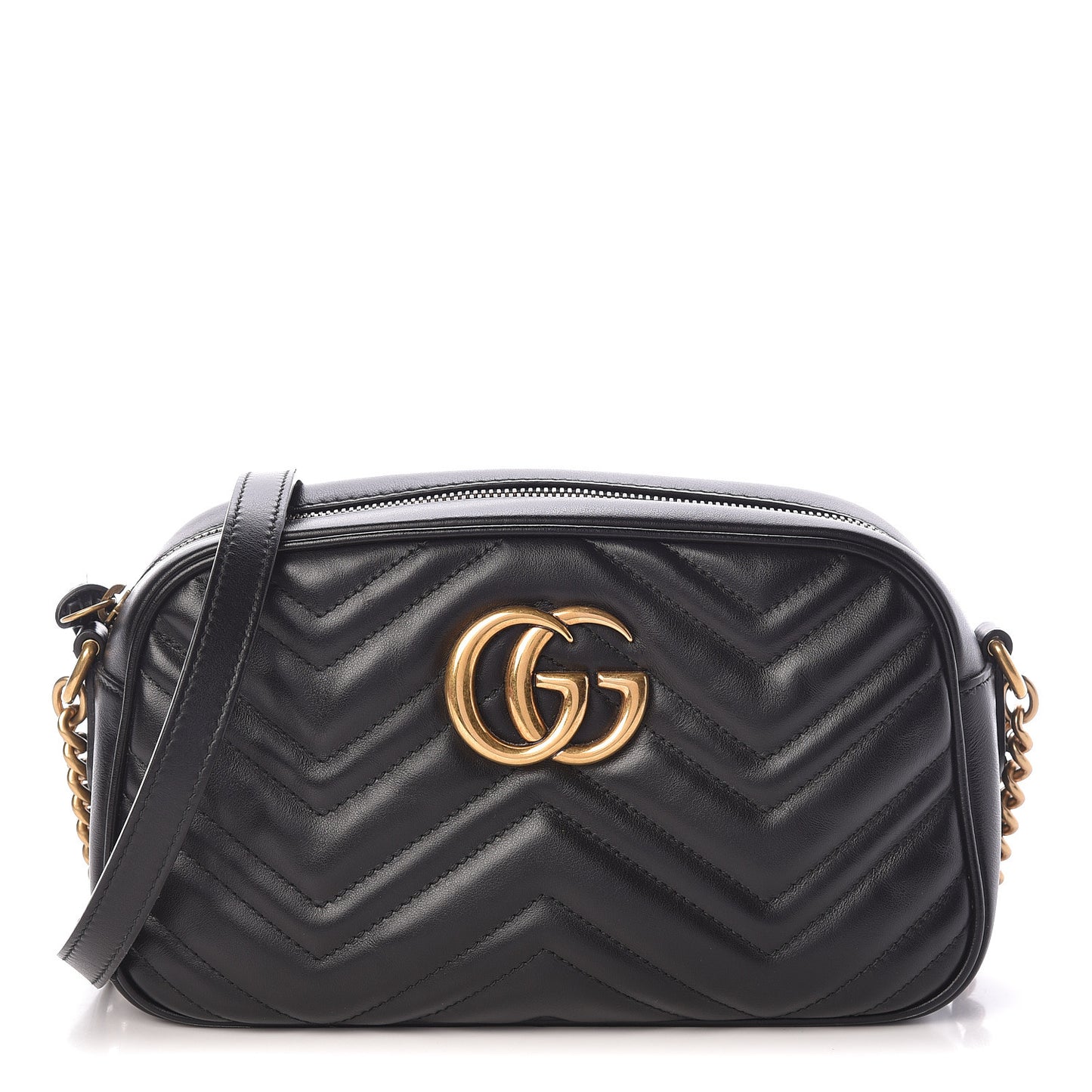 Calfskin Matelasse Small GG Marmont Chain Shoulder Bag Black
