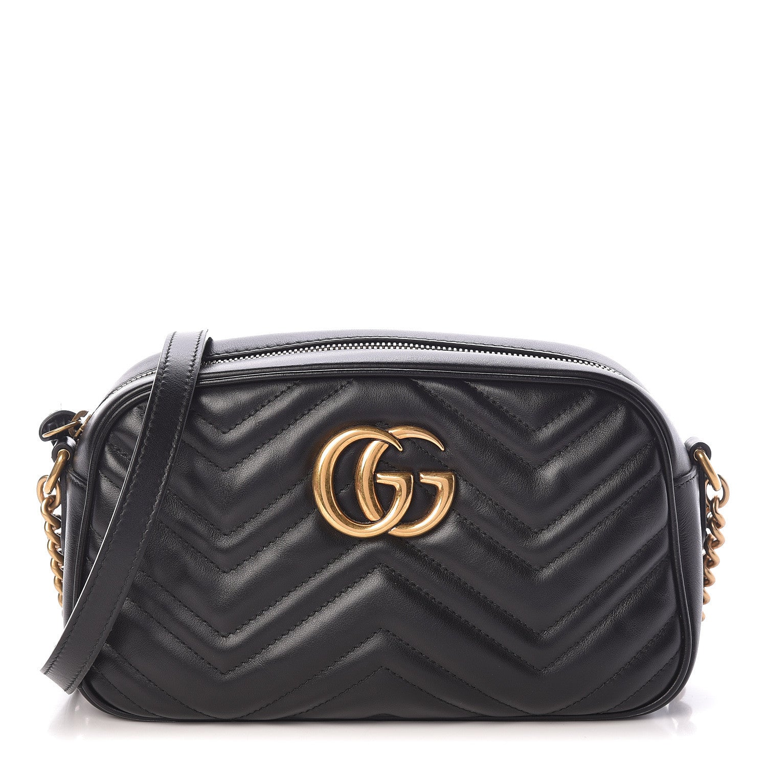 Gucci Calfskin Matelasse Small GG Marmont Chain Shoulder Bag Black 1 of 13