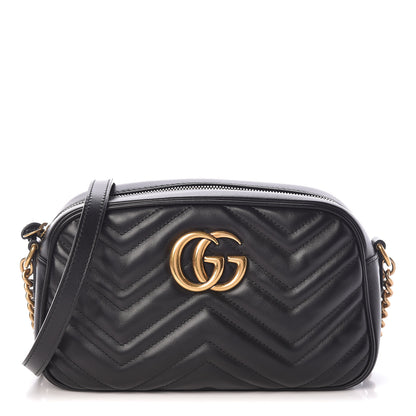 Gucci Calfskin Matelasse Small GG Marmont Chain Shoulder Bag Black 1 of 13