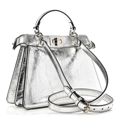Fendi Rock Millenium Laminata Small Peekaboo I SEE U Satchel Argento 3 of 11