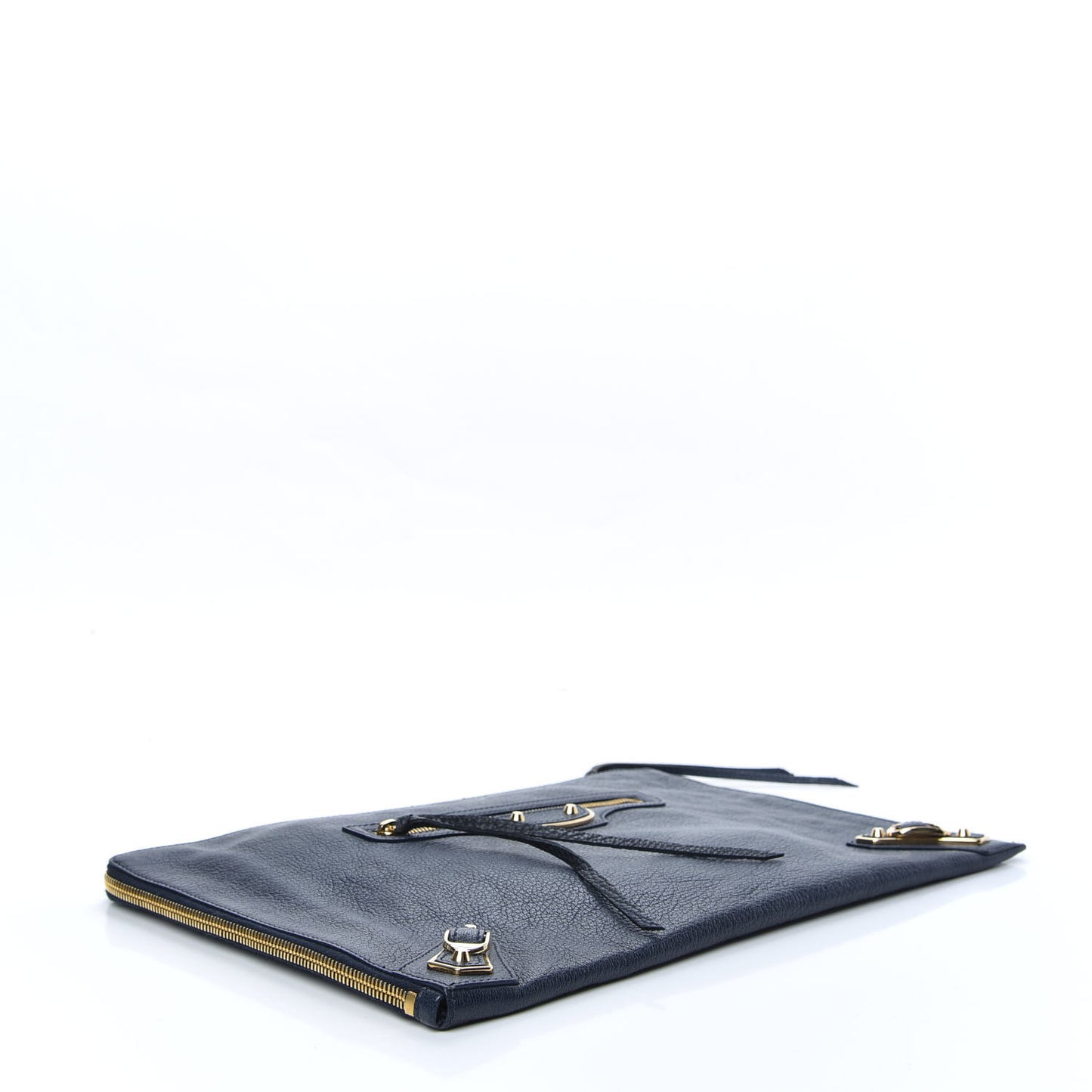 Chevre Gold Metallic Edge Hardware Pouch Bleu Nuit