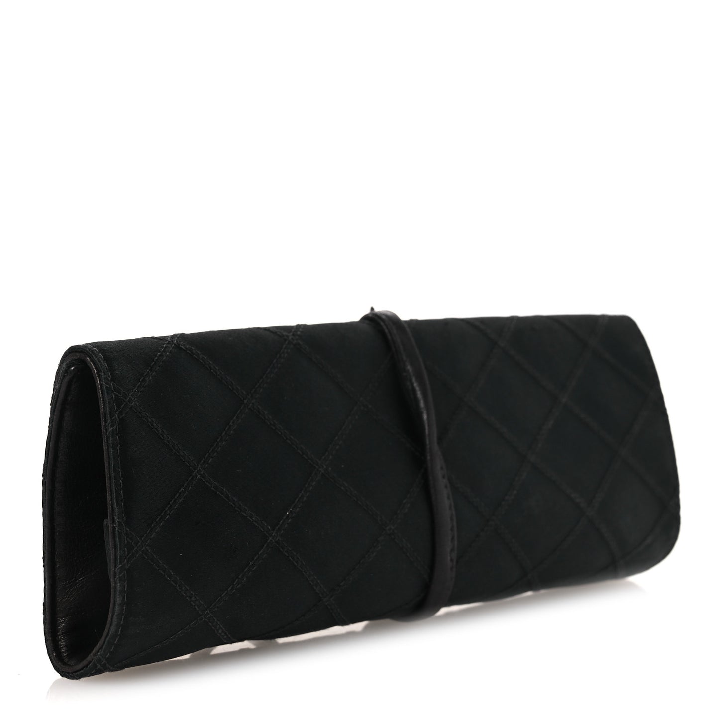Satin Quilted Jewelry Roll Case Black