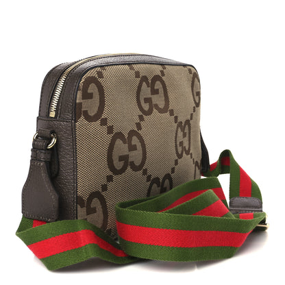 Gucci Monogram Jumbo GG Textured Dollar Calfskin Web Messenger Shoulder Bag Camel Ebony New Acero 3 of 10
