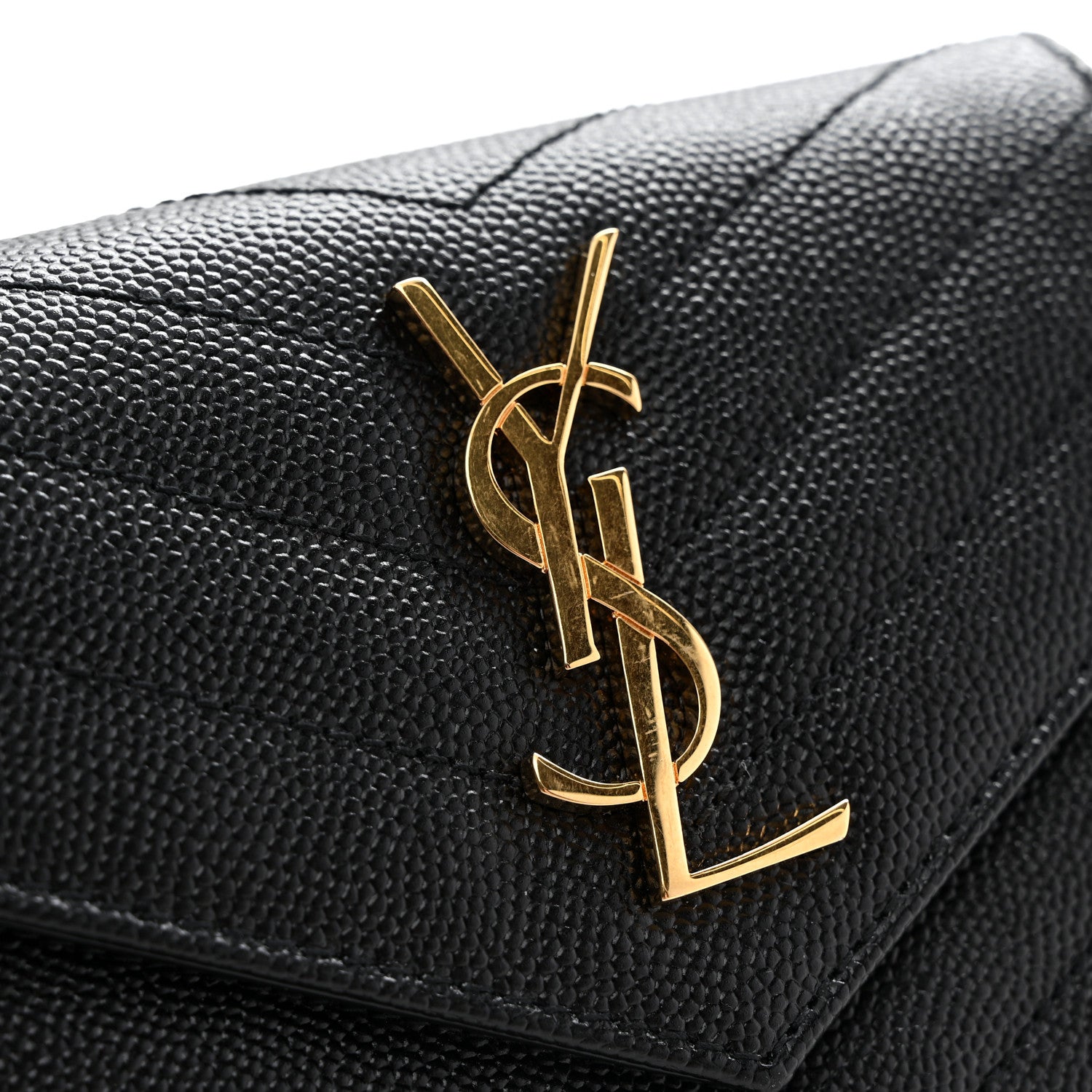 Saint Laurent Grain De Poudre Matelasse Chevron Monogram Compact Tri Fold Wallet Black 8 of 8