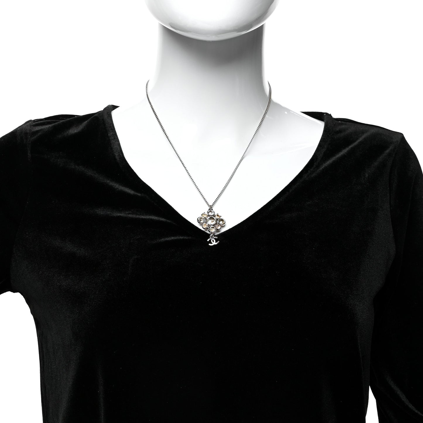 Crystal CC Drop Pendant Necklace Silver