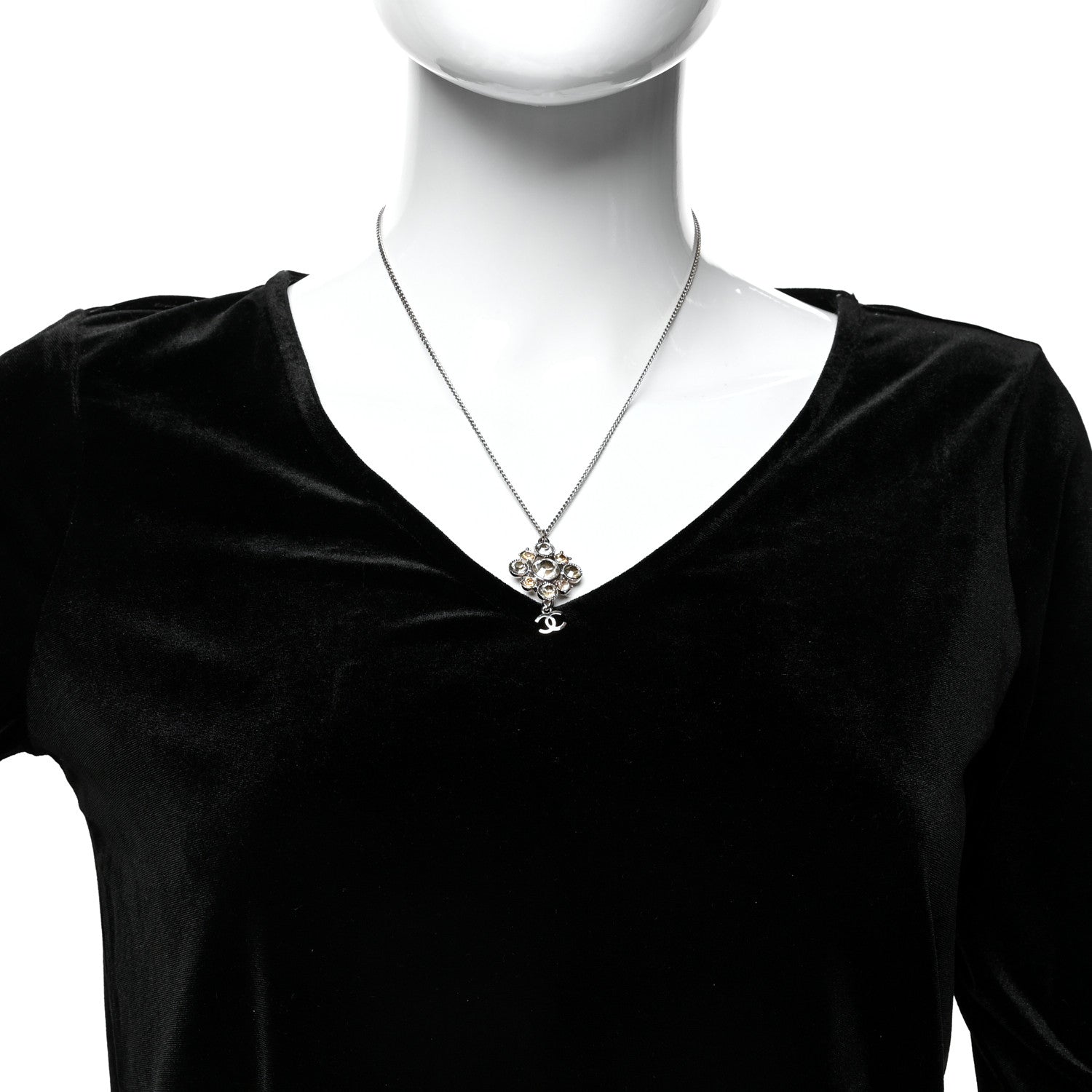 Chanel Crystal CC Drop Pendant Necklace Silver 2 of 4
