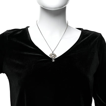 Chanel Crystal CC Drop Pendant Necklace Silver 2 of 4