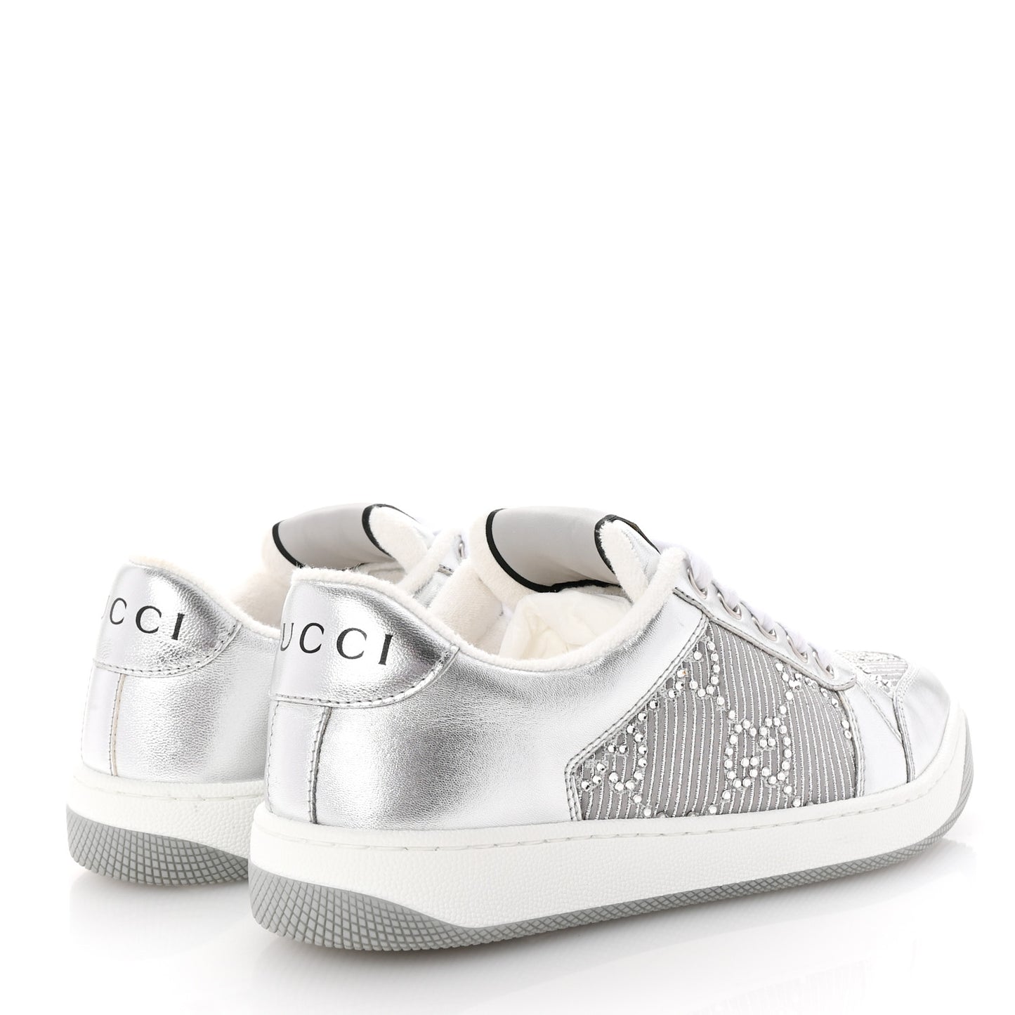 Metallic Nappa Silk Crystals Womens Screener Sneakers 36.5 Silver Light Grey