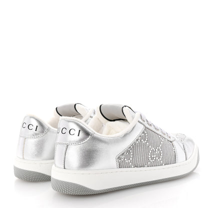 Gucci Metallic Nappa Silk Crystals Womens Screener Sneakers 36.5 Silver Light Grey 5 of 10