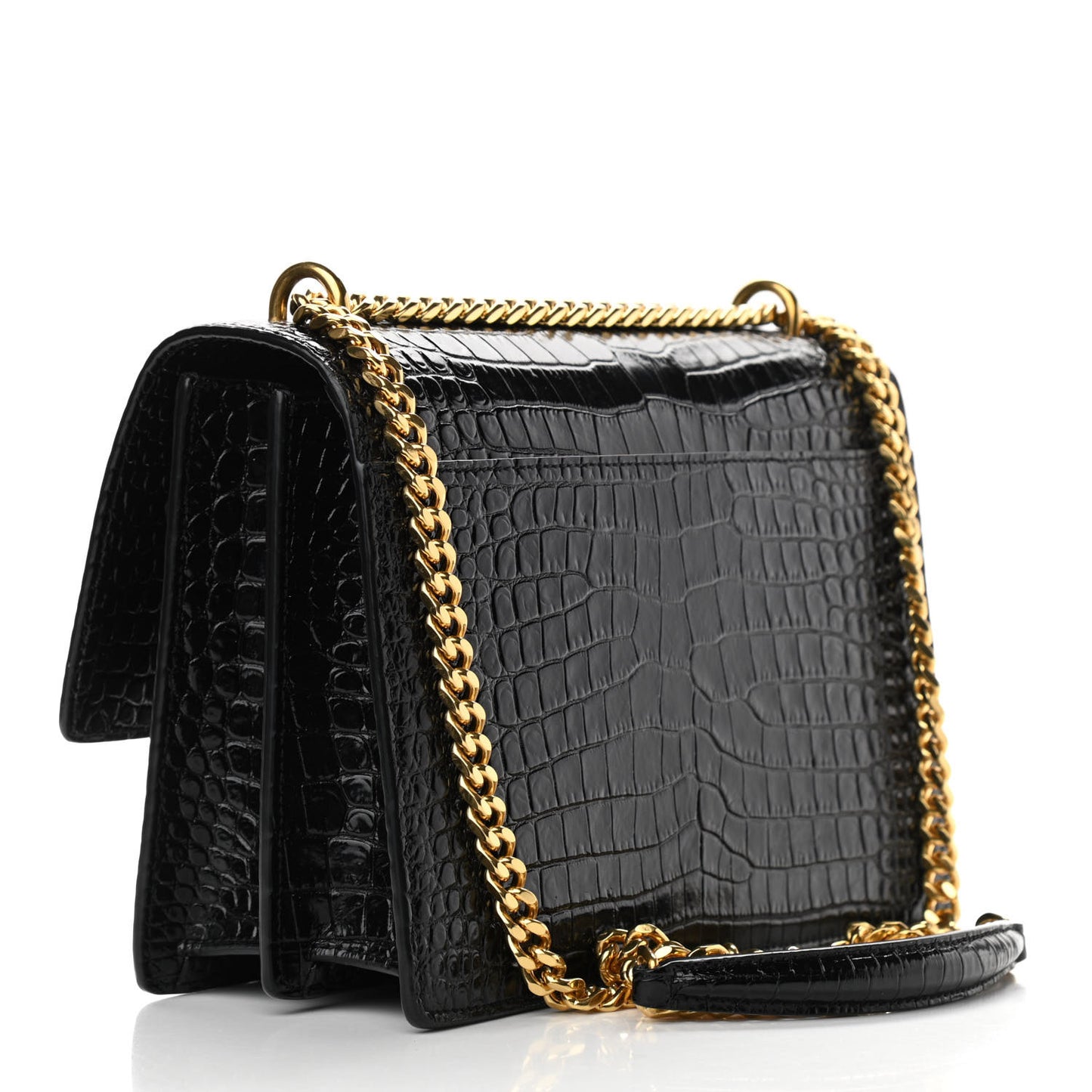 Calfskin Crocodile Embossed Medium Monogram Sunset Black