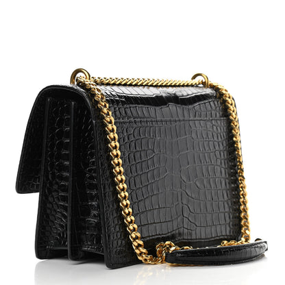 Saint Laurent Calfskin Crocodile Embossed Medium Monogram Sunset Black 3 of 9