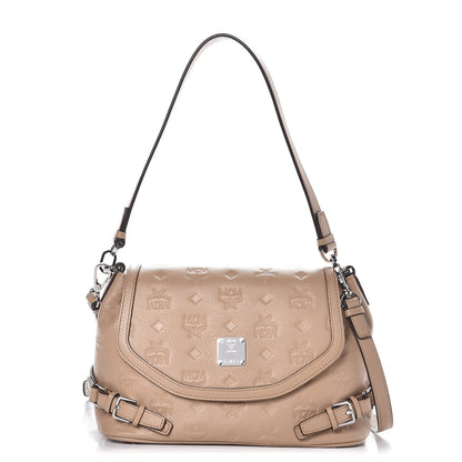 MCM Calfskin Signature Monogram Small Crossbody Bag Beige 1 of 14
