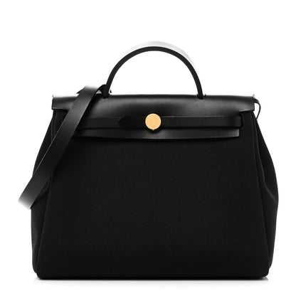 Hermes Military Toile Vache Hunter Herbag Zip Retourne 31 PM Black 1 of 12