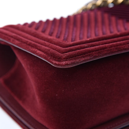 Chanel Velvet Chevron Quilted Medium Boy Flap Burgundy 11 of 15