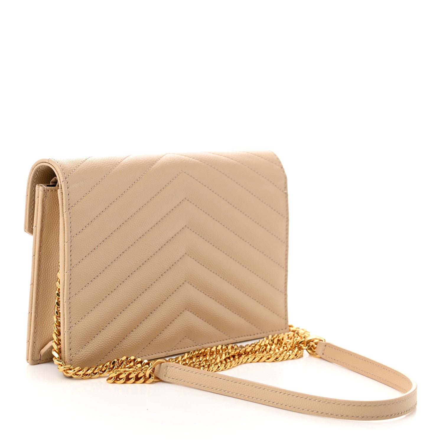 Saint Laurent Grain De Poudre Matelasse Chevron Monogram Envelope Chain Wallet Nude Powder 3 of 11