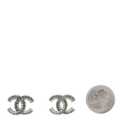 Chanel Metal Baguette Crystal CC Earrings Silver Blue 2 of 4