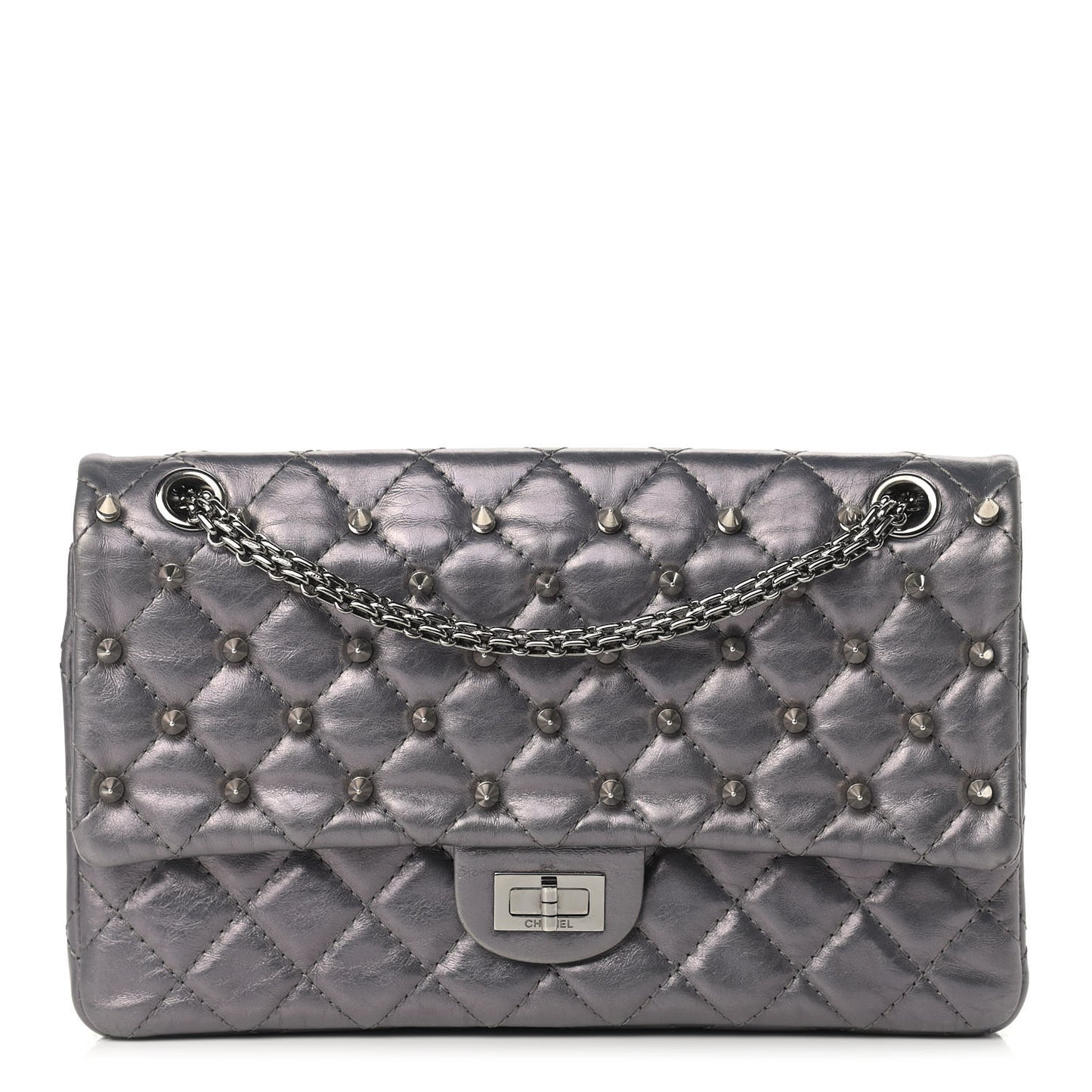Metallic Aged Calfskin Quilted Studded 2.55 Reissue 226 Flap Dark Silver