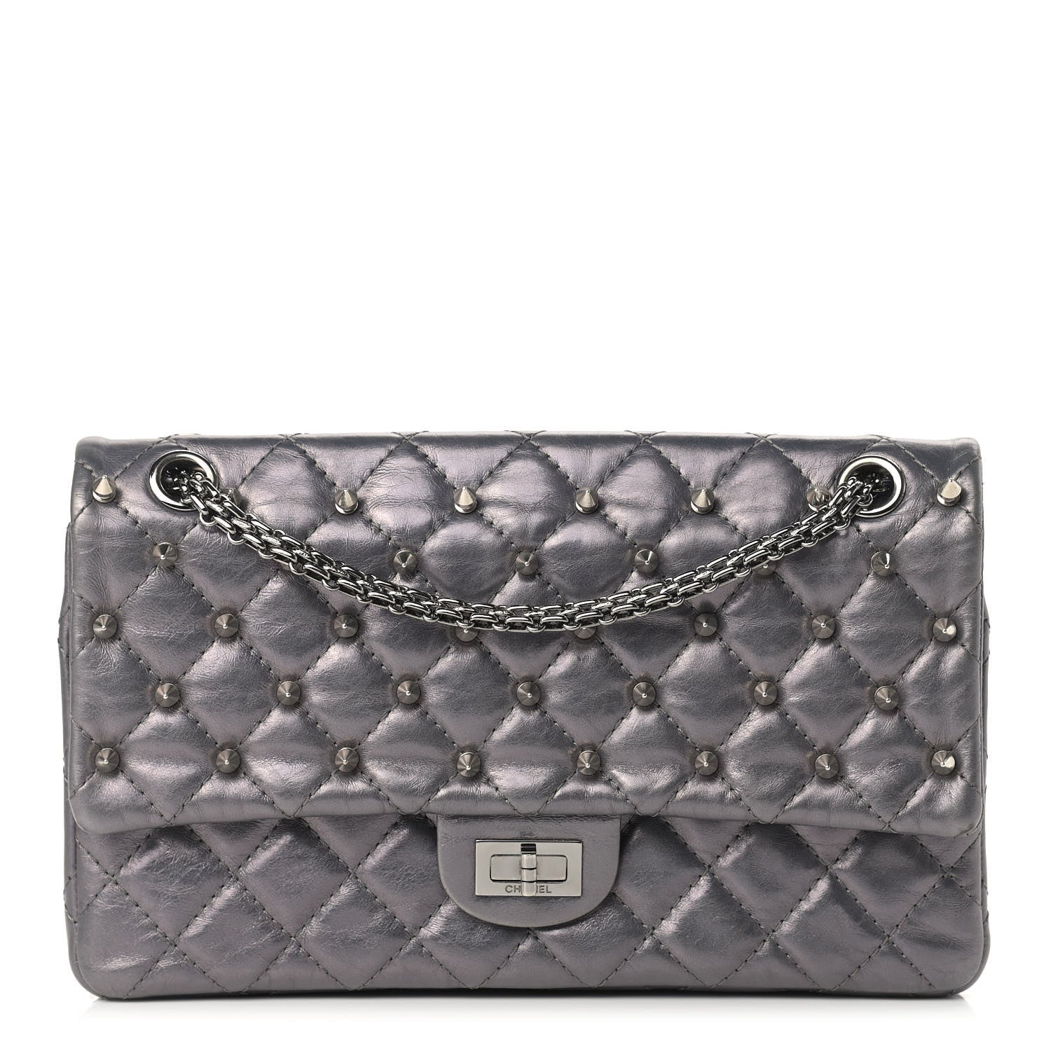 Chanel Metallic Aged Calfskin Quilted Studded 2.55 Reissue 226 Flap Dark Silver 1 of 15