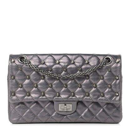 Chanel Metallic Aged Calfskin Quilted Studded 2.55 Reissue 226 Flap Dark Silver 1 of 15