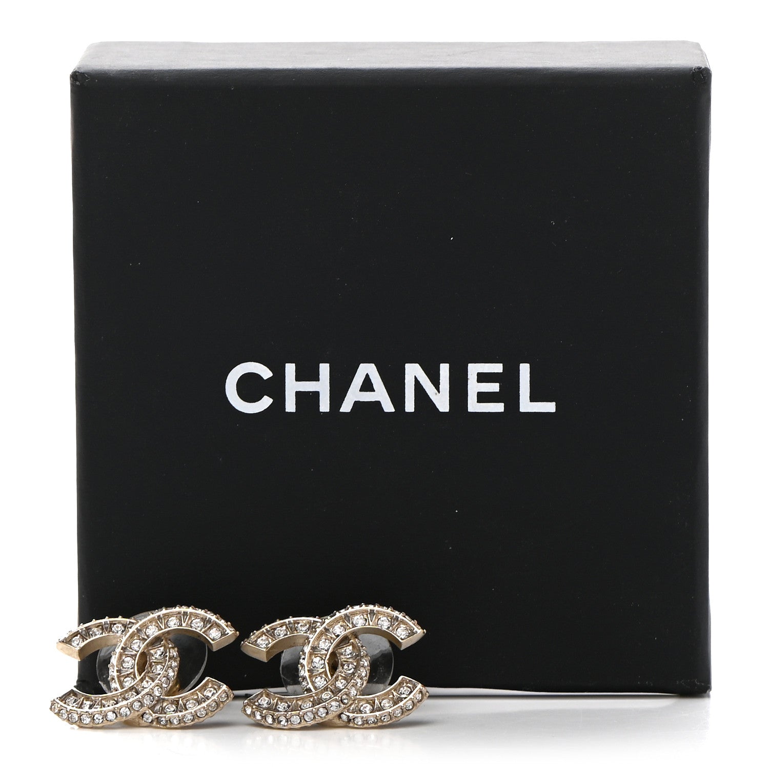 Chanel Crystal Timeless CC Earrings Light Gold 5 of 5