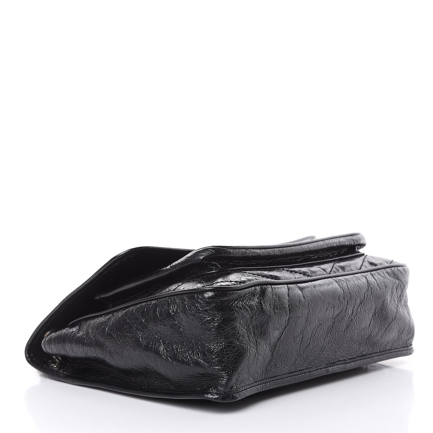 Crinkled Calfskin Matelasse Monogram Large Niki Chain Satchel Black