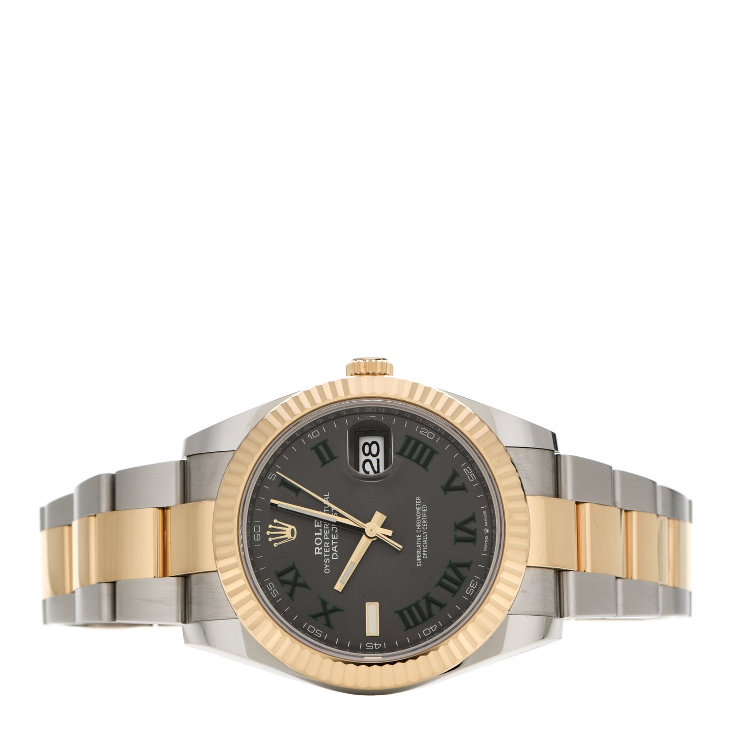 Stainless Steel 18K Yellow Gold 41mm Oyster Perpetual Wimbledon Datejust Watch Slate 126333