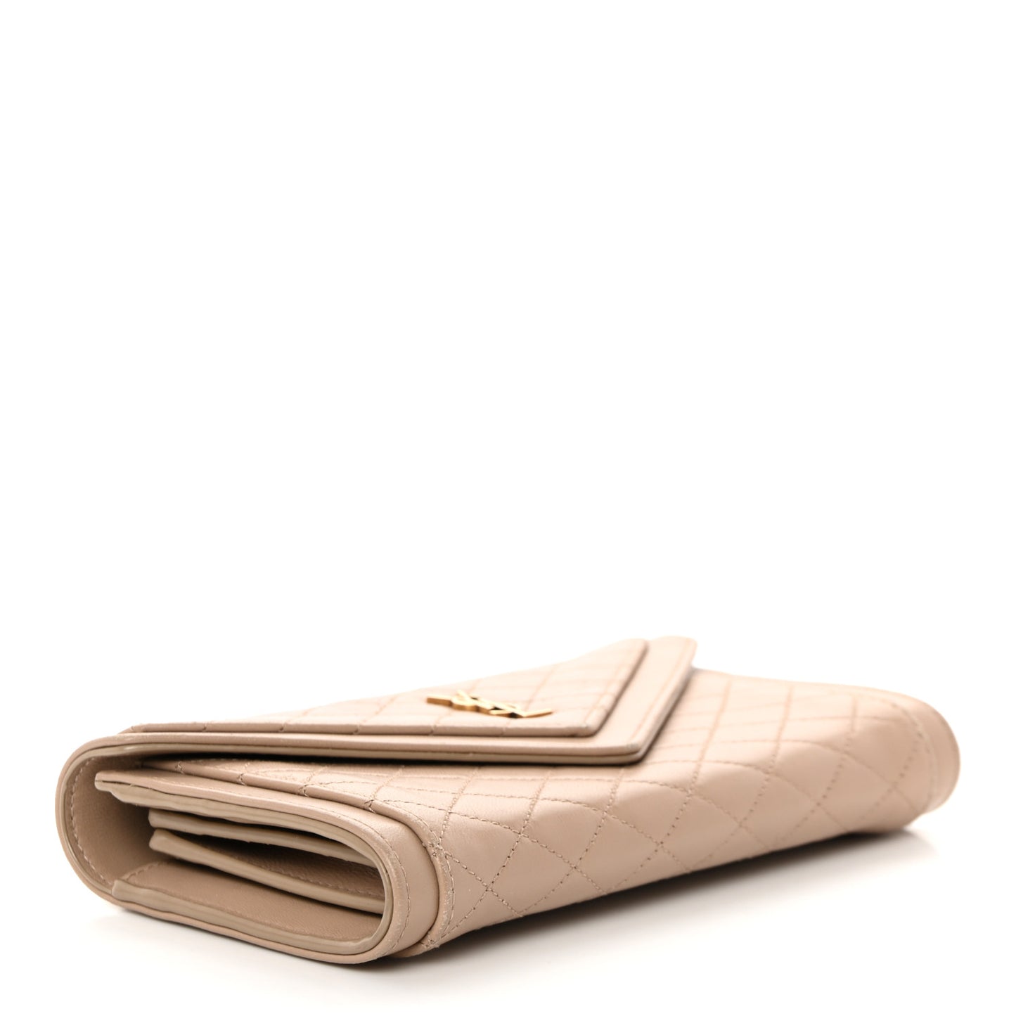 Lambskin Quilted Monogram Large Gabbie Flap Wallet Dark Beige