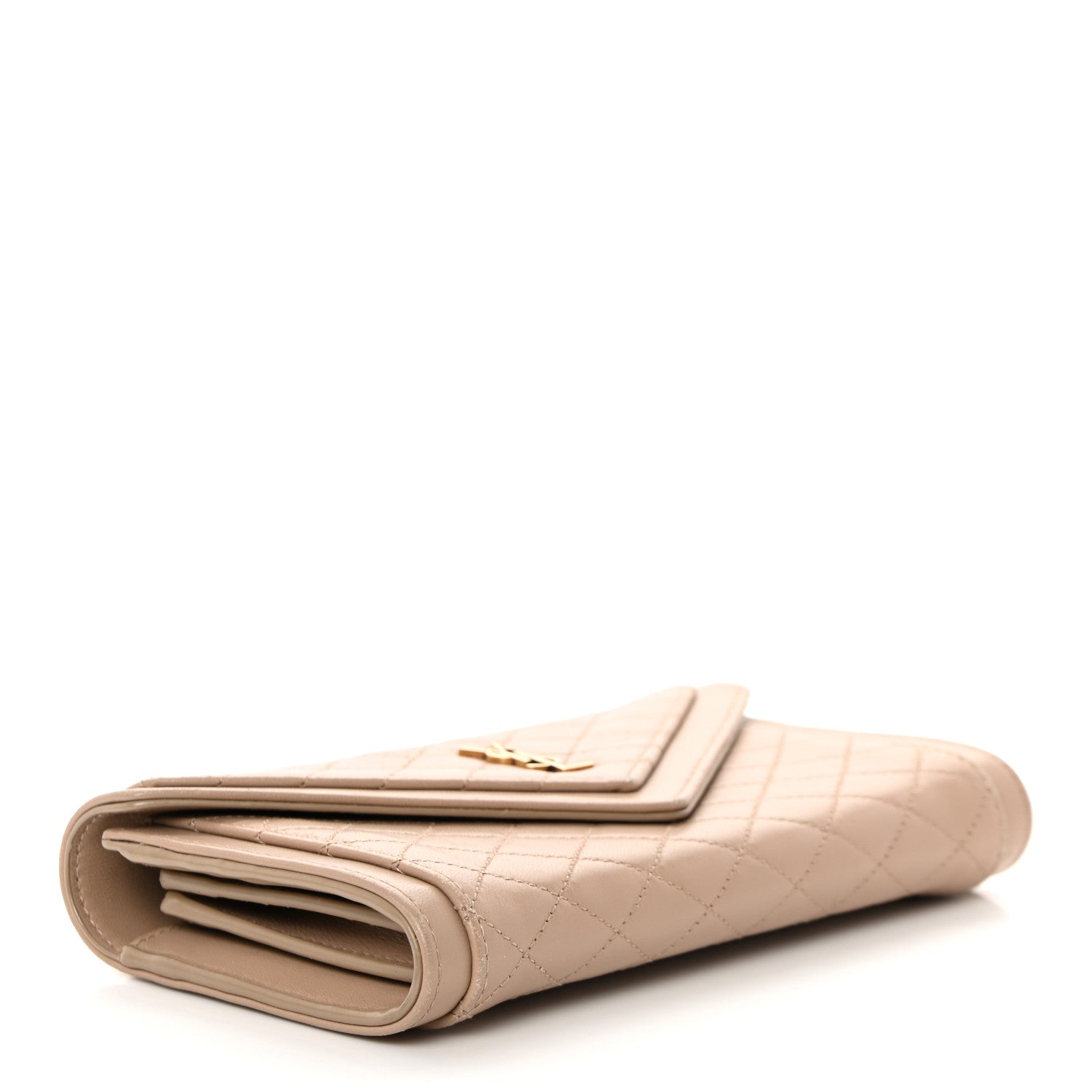 Saint Laurent Lambskin Quilted Monogram Large Gabbie Flap Wallet Dark Beige 4 of 15