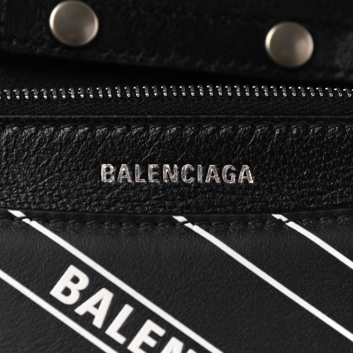 Balenciaga Matte Calfskin Diagonal Allover Logo Print B Wallet on Chain Black White 6 of 8