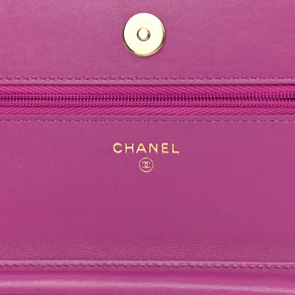 Chanel Lambskin Quilted Wallet On Chain WOC Dark Blue Pink 6 of 11