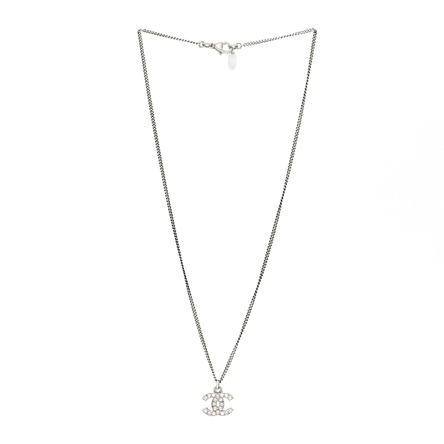 Chanel Crystal Timeless CC Necklace Silver 3 of 5