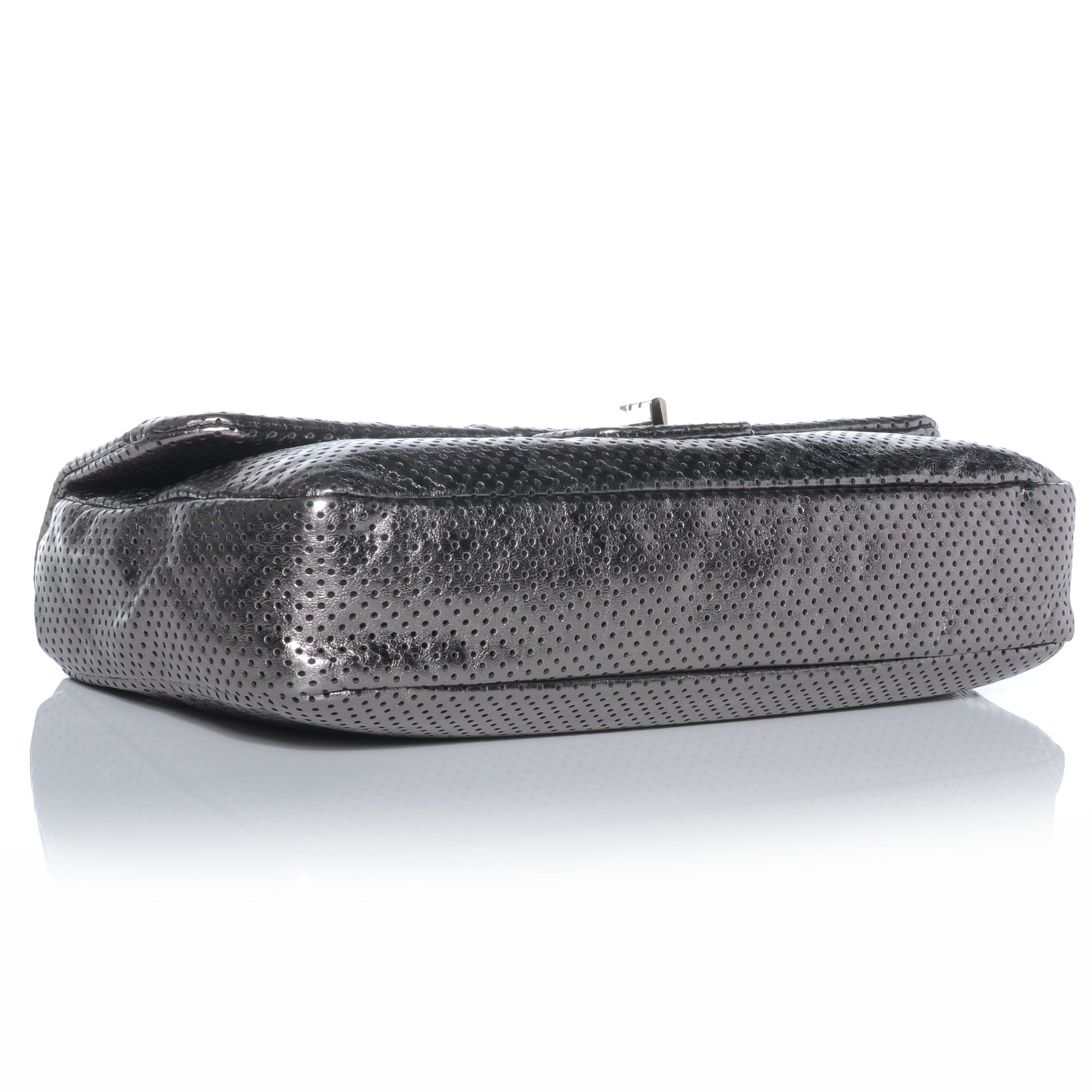 Chanel Metallic Crackled Calfskin Perforated Drill Flap Silver 4 of 7