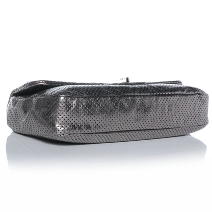 Chanel Metallic Crackled Calfskin Perforated Drill Flap Silver 4 of 7