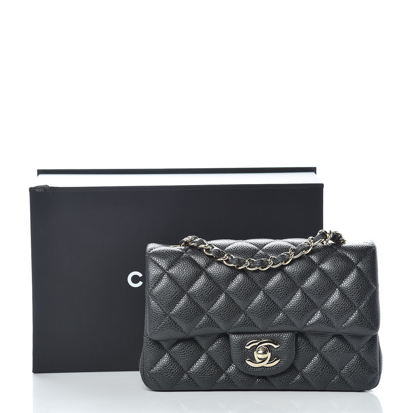 Caviar Quilted Mini Rectangular Flap Dark Charcoal