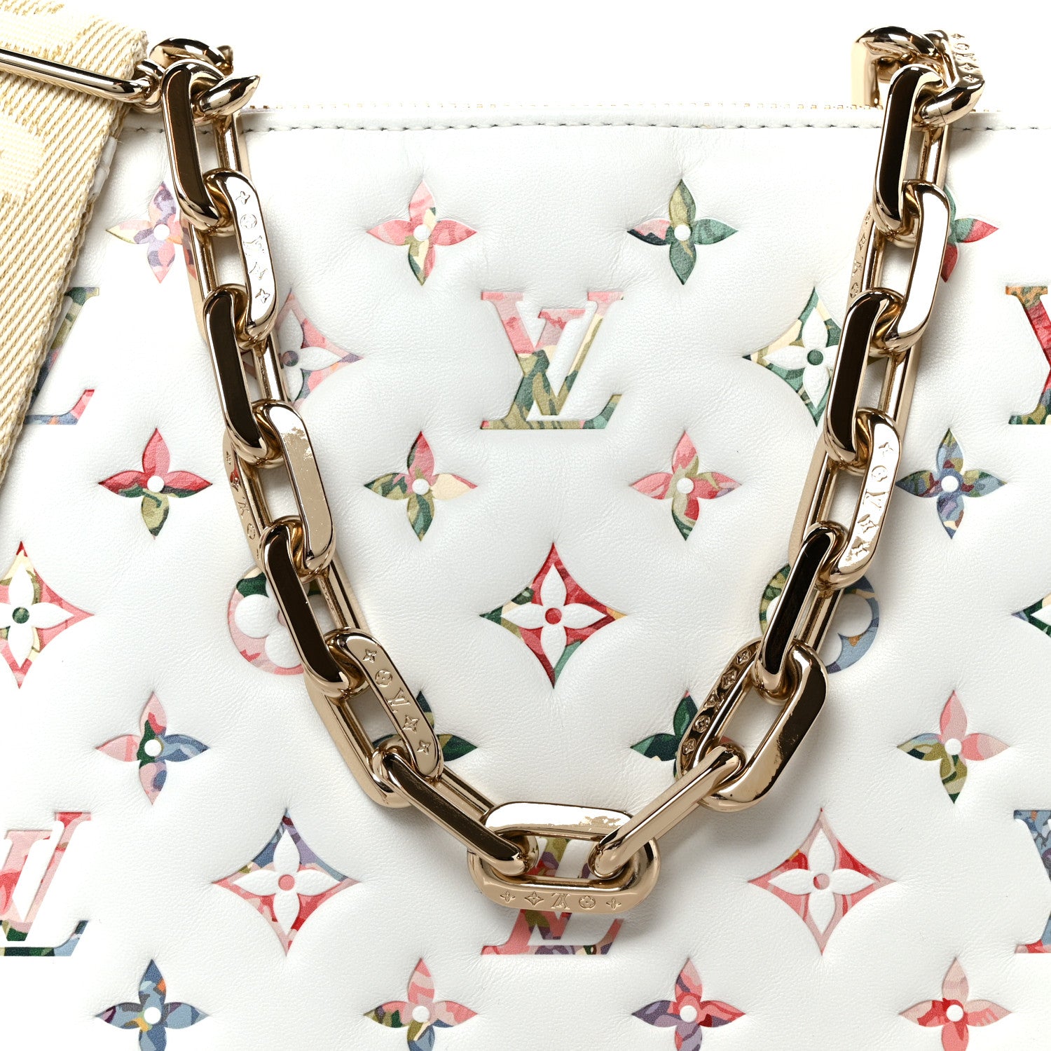 Louis Vuitton Lambskin Embossed Monogram LV Garden Coussin PM Cream 9 of 11