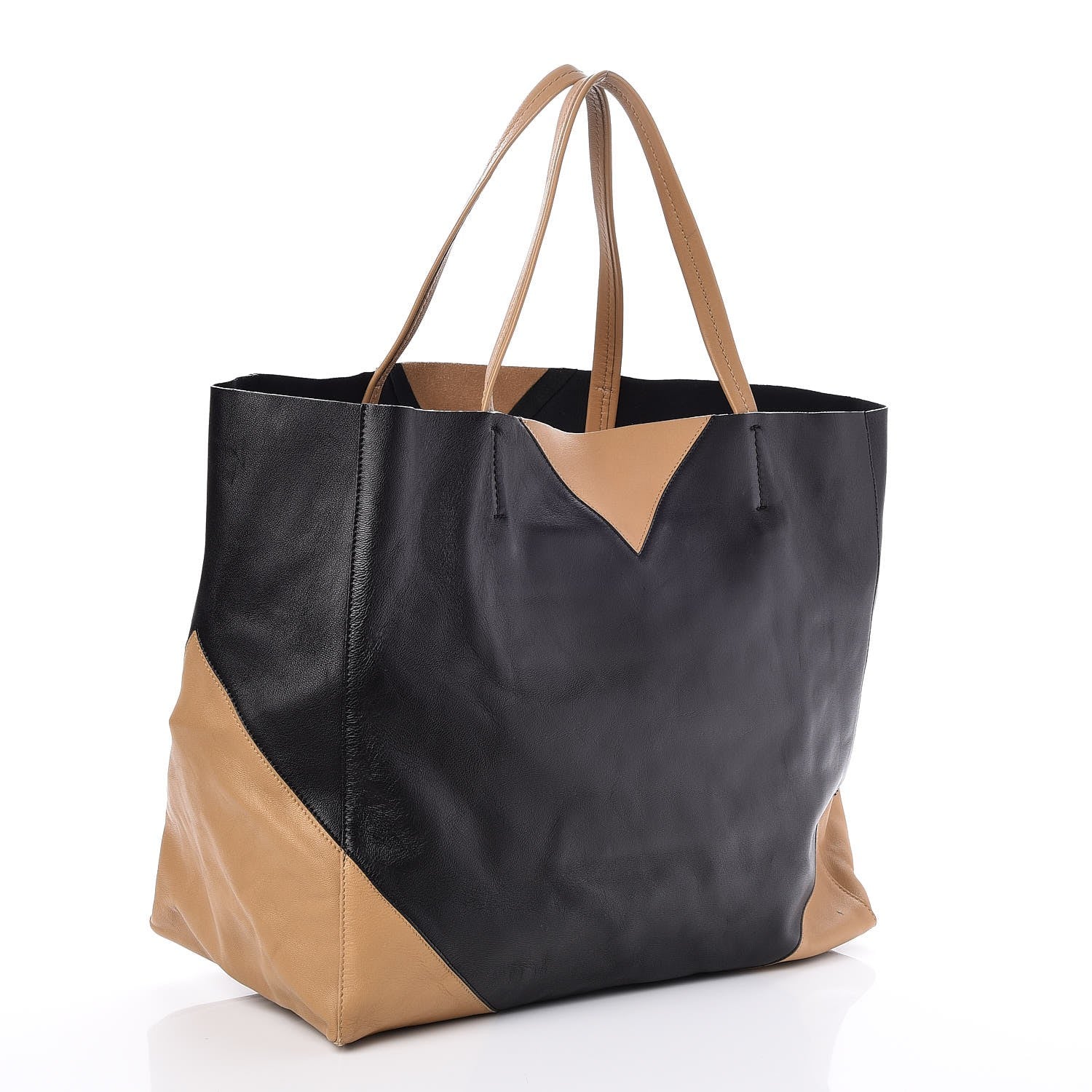 Celine Lambskin Horizontal Bi-Color Coeur Cabas Camel Black 3 of 6