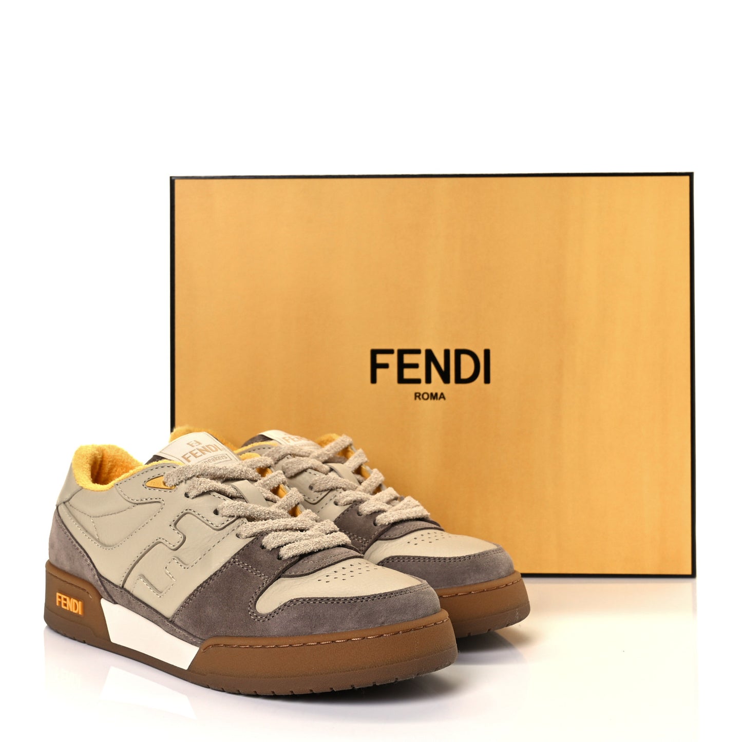 Calfskin Suede Fendi Match Low Top Sneakers 38 Dodo Straw Yellow