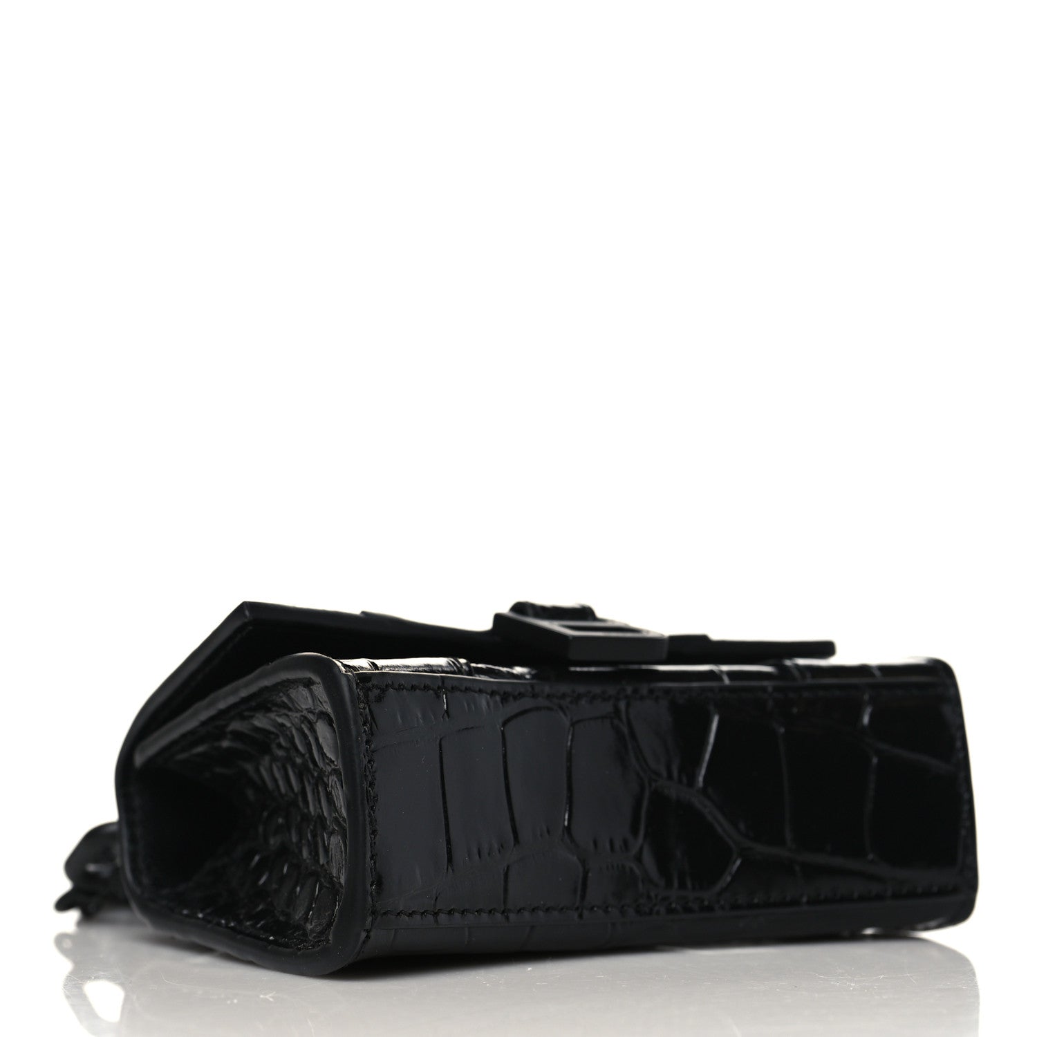 Balenciaga Shiny Calfskin Monochrome Crocodile Embossed Hourglass Top Handle Bag Mini with Chain Black 4 of 9
