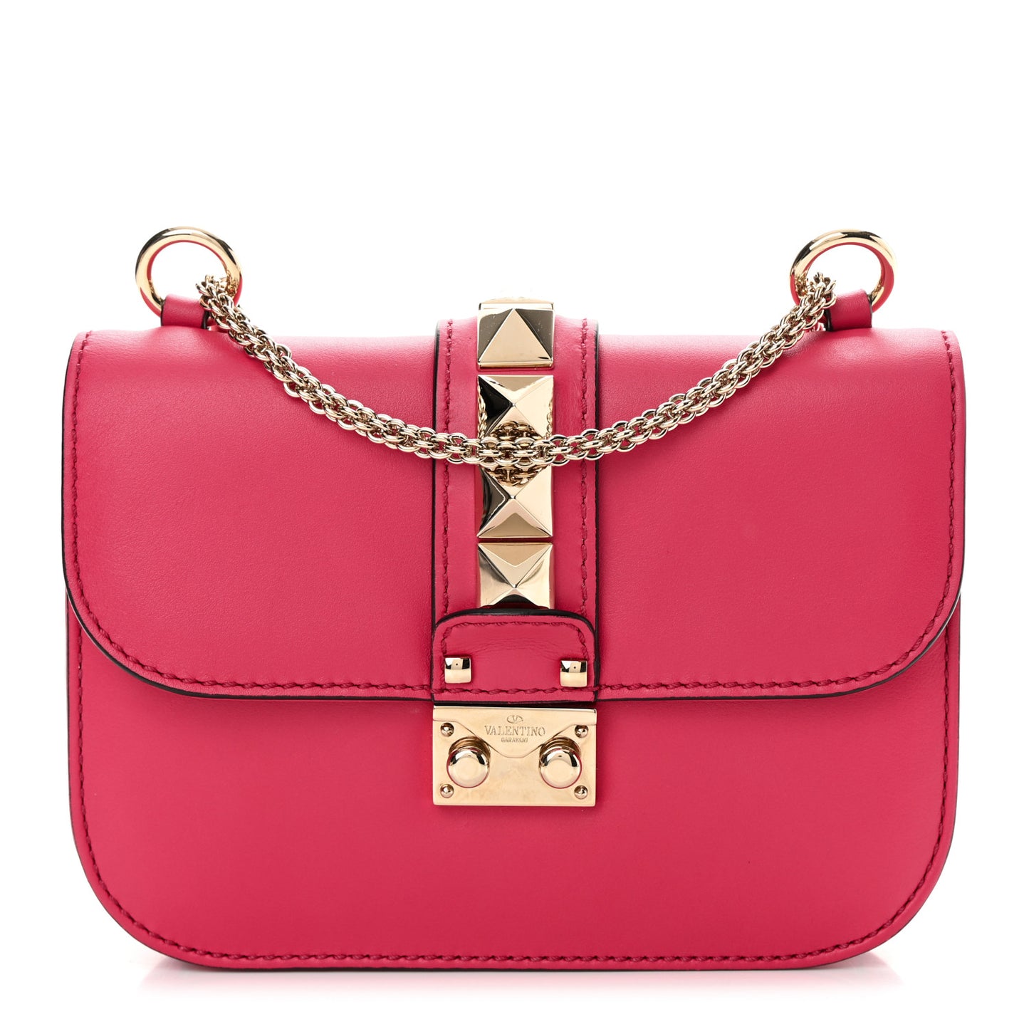 Vitello Small Glam Lock Rockstud Flap Deep Fuxia