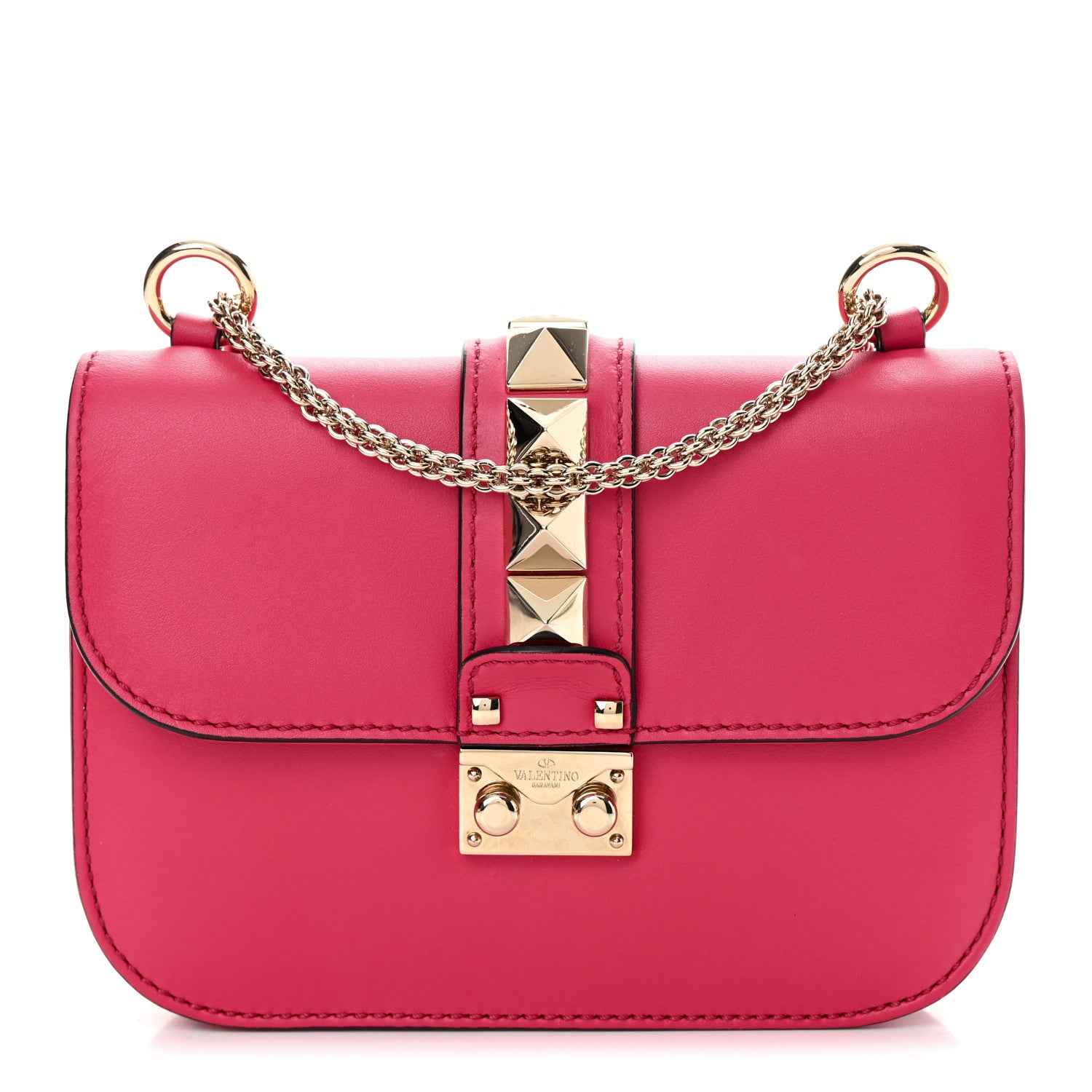 Valentino Garavani Vitello Small Glam Lock Rockstud Flap Deep Fuxia 1 of 14