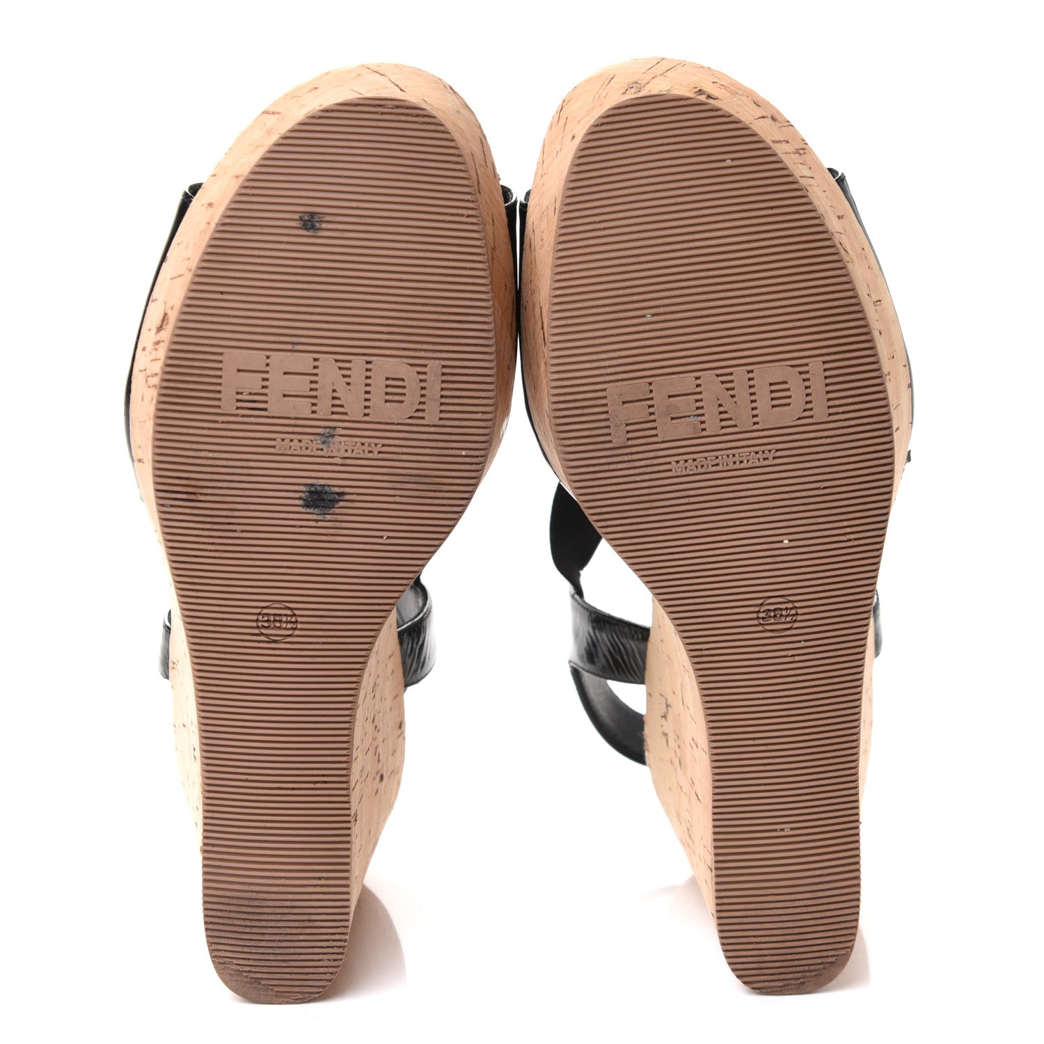 Fendi Patent Cork Wedge Sandals 38.5 Black 8 of 8
