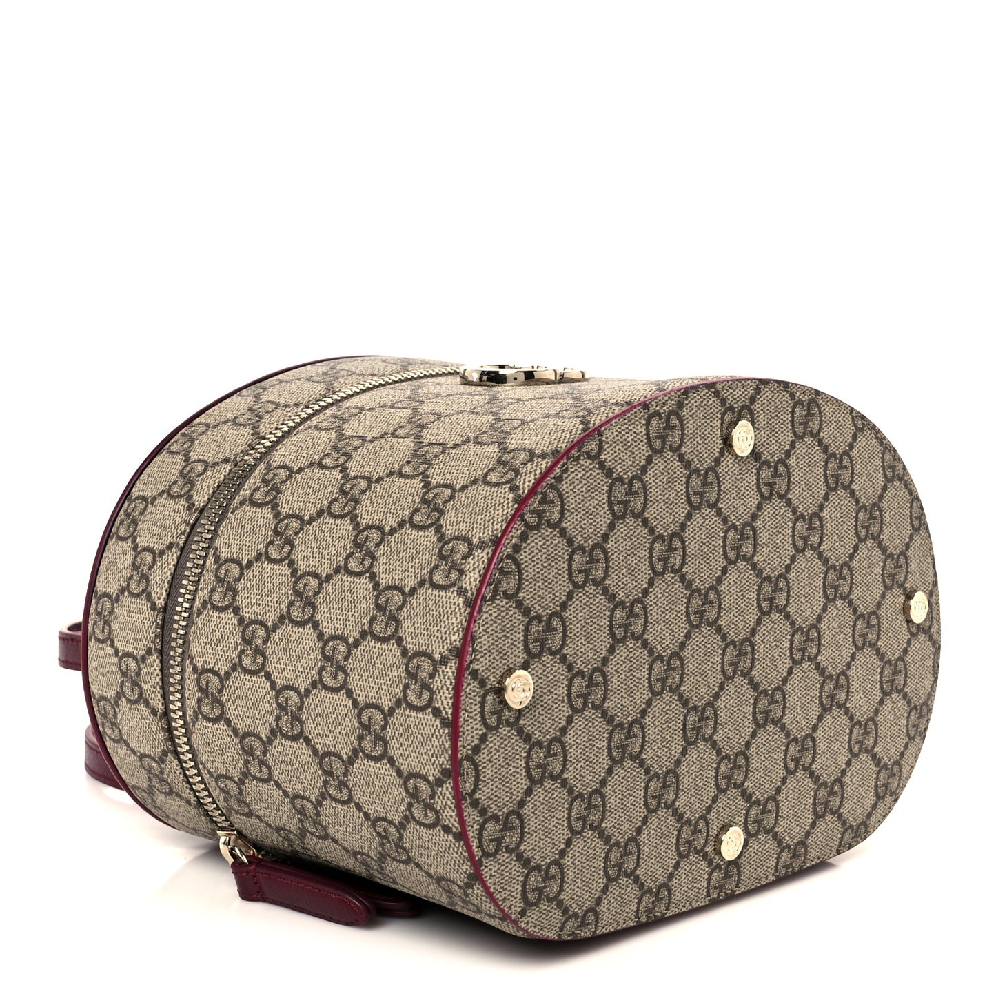 GG Supreme Monogram Ancora Calfskin Vanity Cosmetic Case Beige Ebony Rosso
